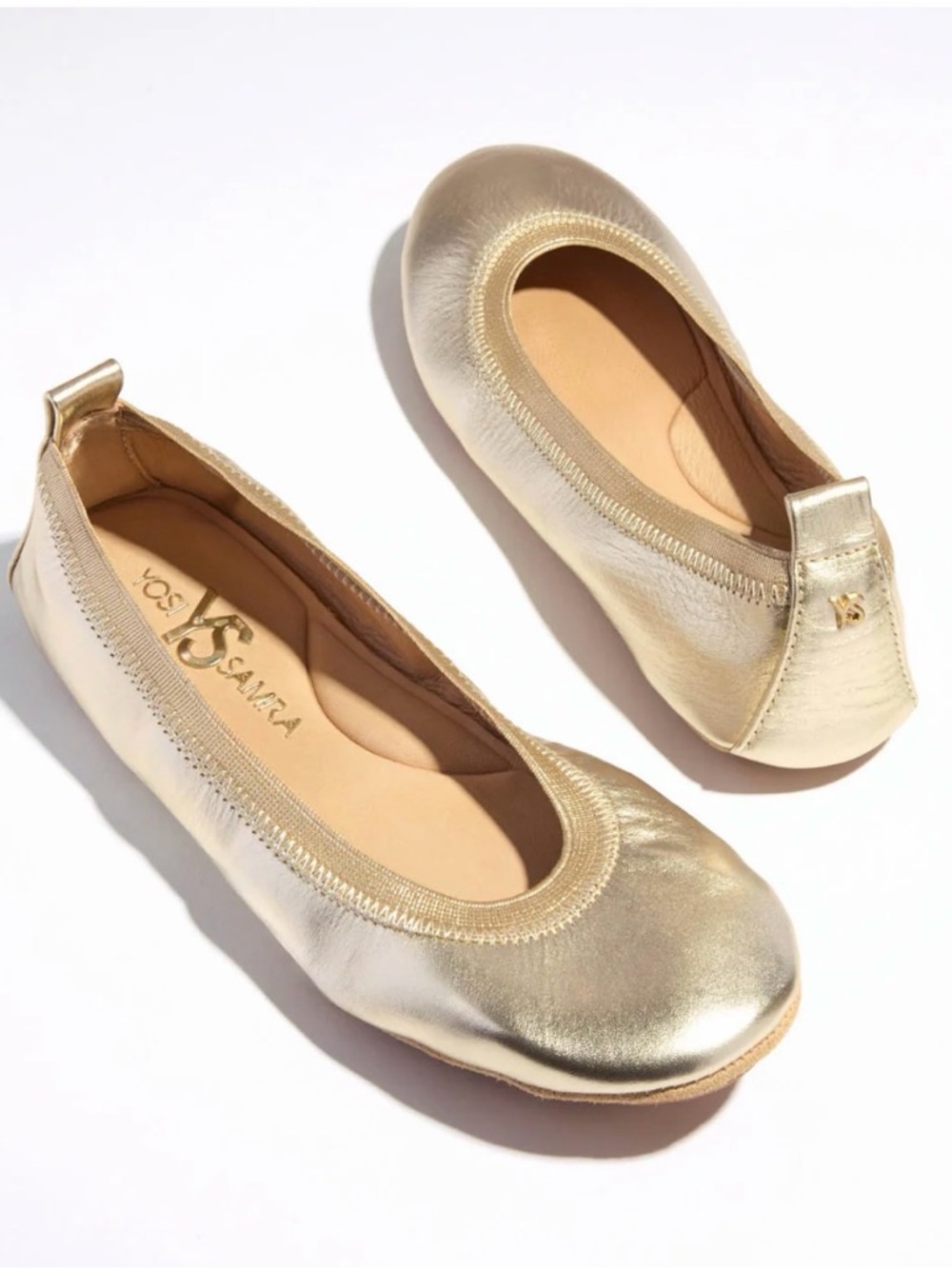 NWT brand NEW Yosi Samra Metallic Gold Leather Foldable Ballet Flats